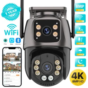 Auto-Track 4 K Outdoor PTZ Camera - Dual-Lens AI Security Smart 4 K PTZ Wi-Fi Camera for Total Property Security